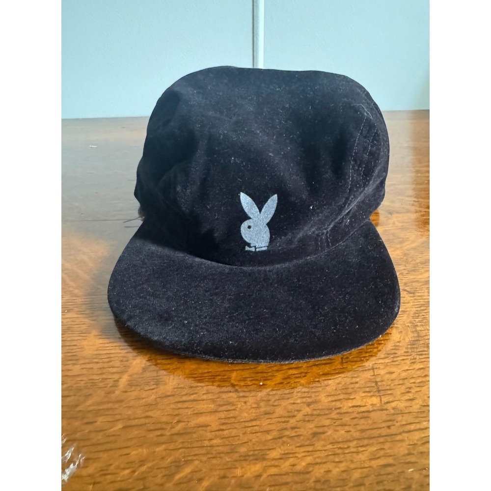 Vintage Playboy Hat Cap Baseball Mens M Black Velvet‎ Lined USA Made Casual